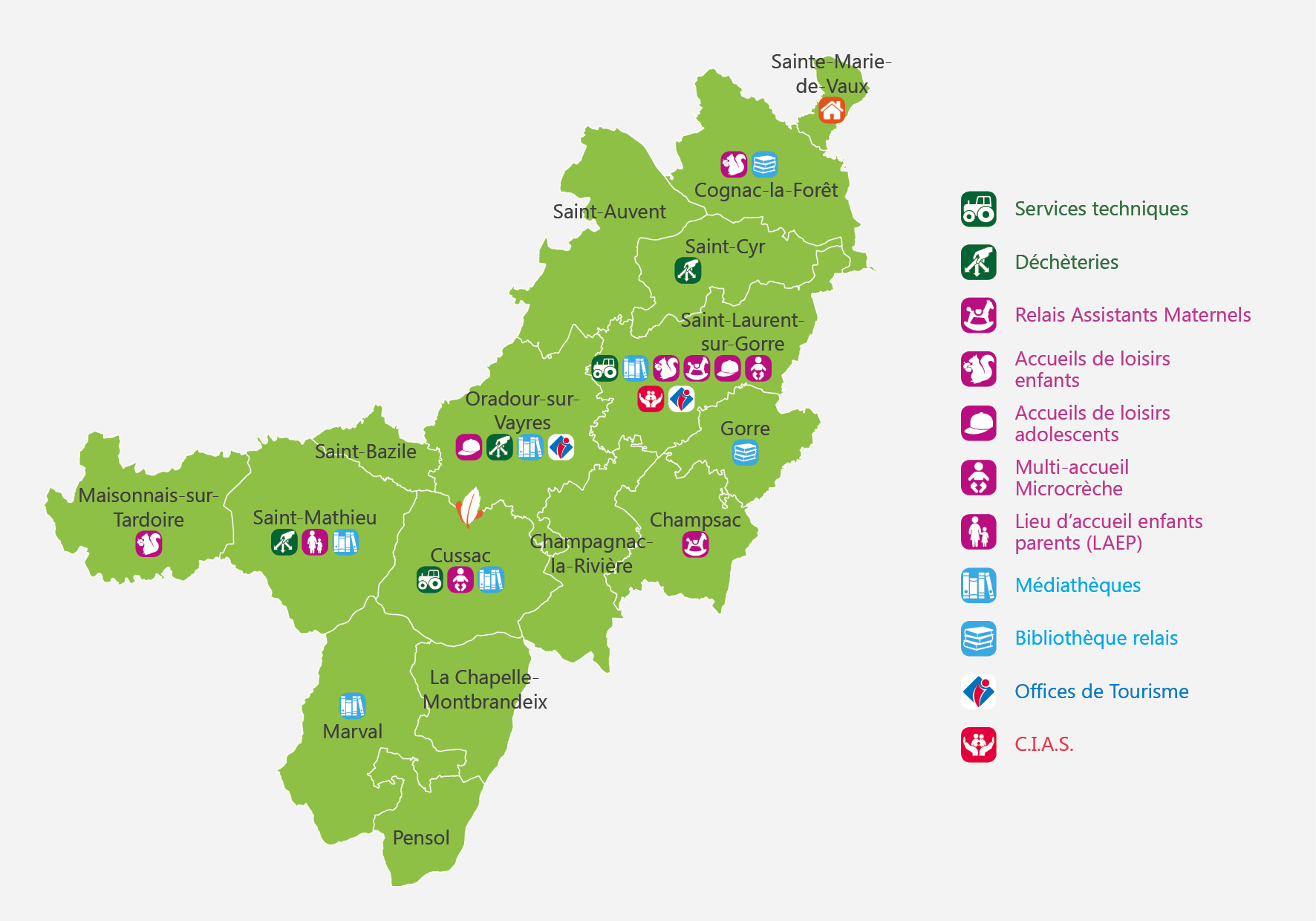 Carte des services de la Communauté de Communes Ouest Limousin